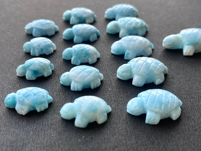 Natural Larimar Hand Carved Gemstone Turtle Figurine (with Hole)