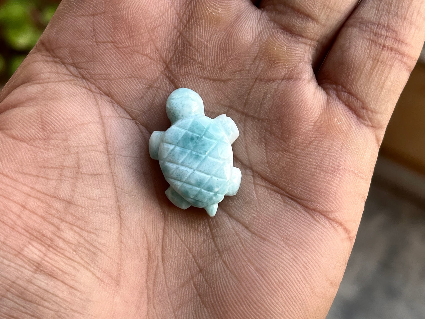 Natural Larimar Hand Carved Gemstone Turtle Figurine (with Hole)