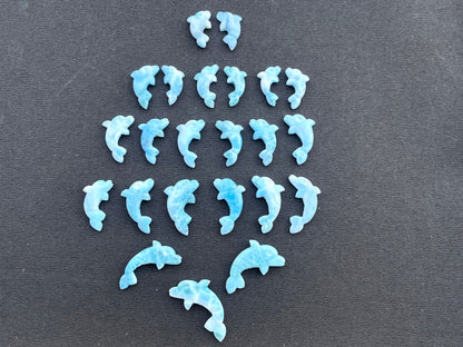 Natural Larimar Hand Carved Gemstone Dolphin Figurine (with Hole)