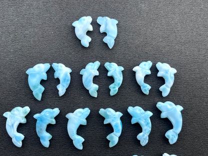 Natural Larimar Hand Carved Gemstone Dolphin Figurine (with Hole)