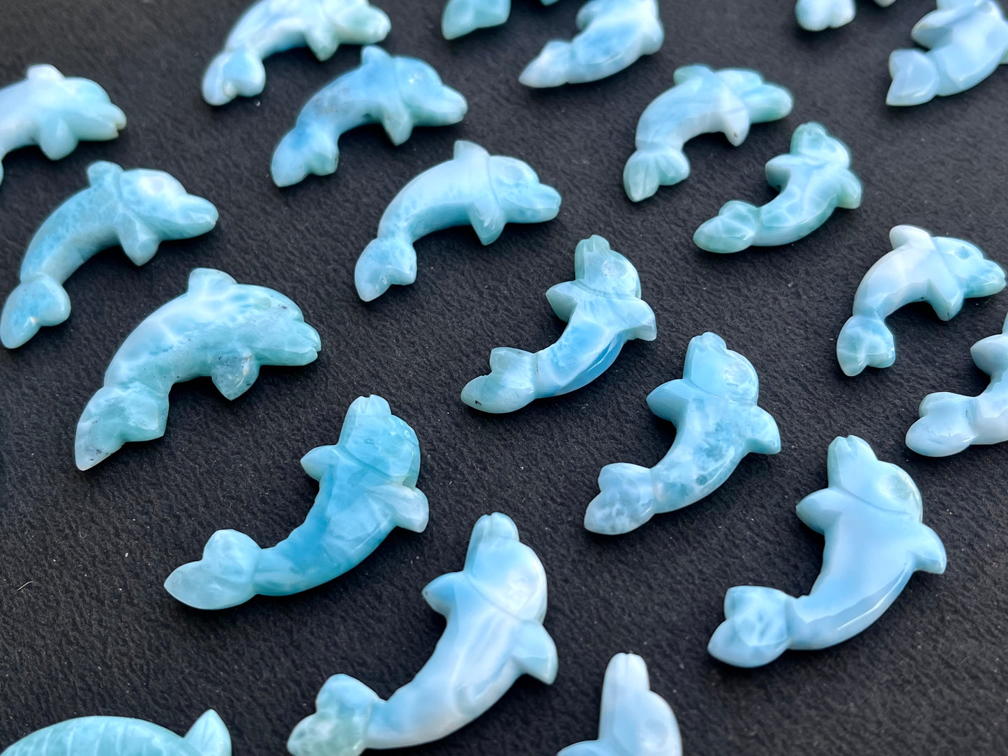 Natural Larimar Hand Carved Gemstone Dolphin Figurine (with Hole)