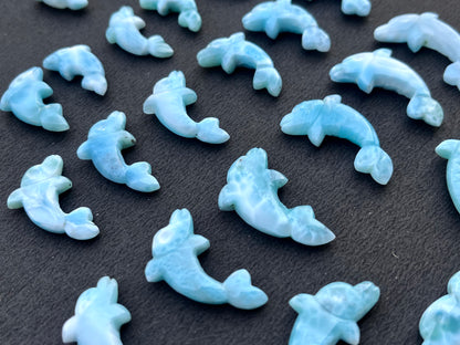 Natural Larimar Hand Carved Gemstone Dolphin Figurine (with Hole)