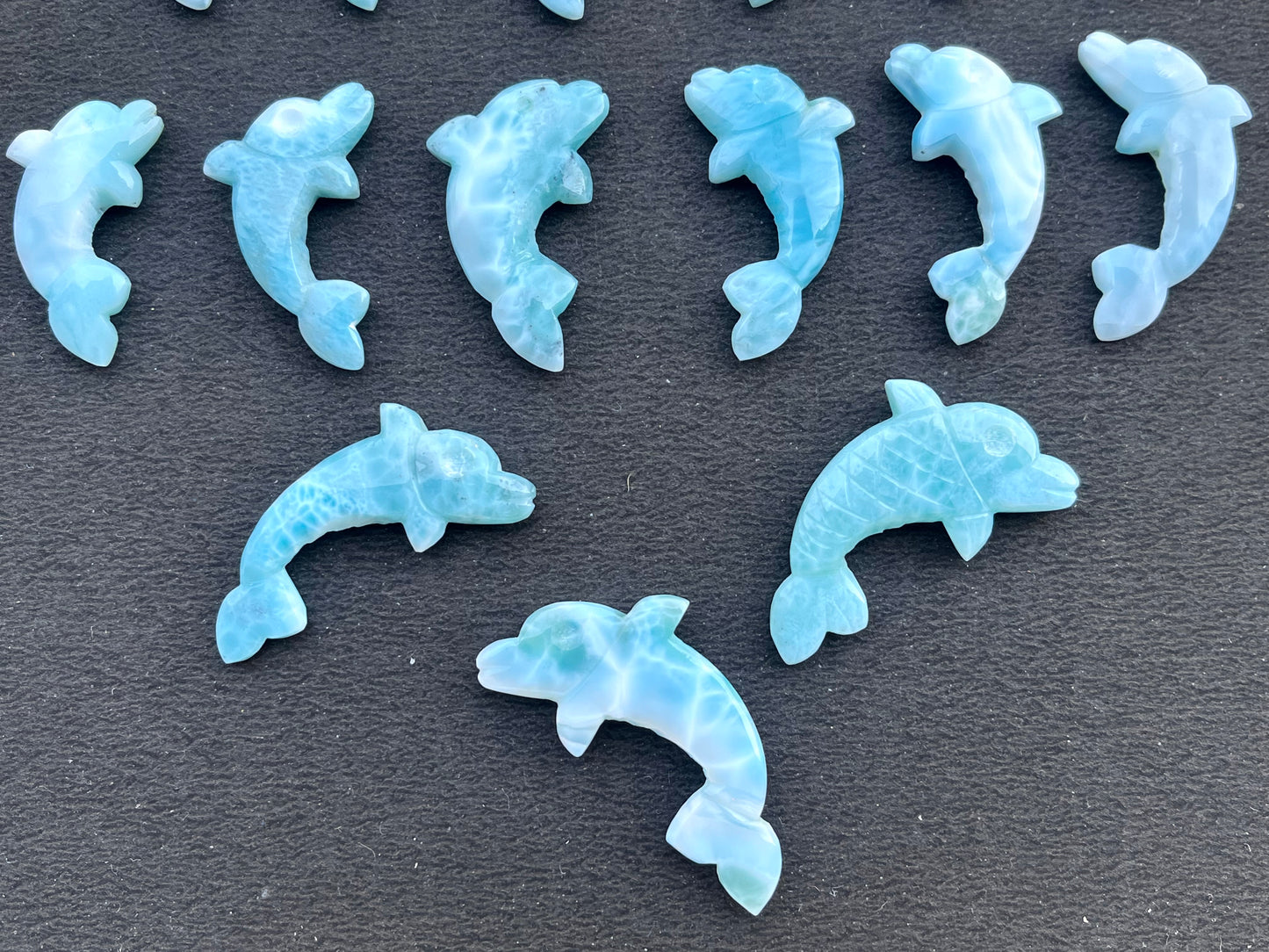 Natural Larimar Hand Carved Gemstone Dolphin Figurine (with Hole)