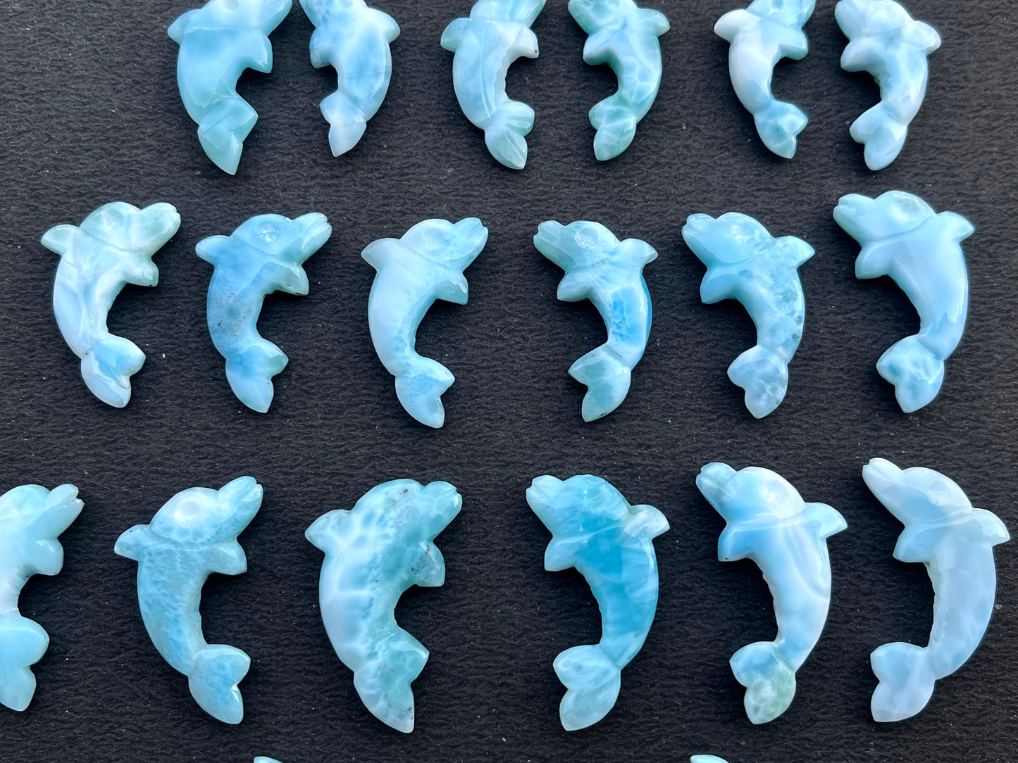 Natural Larimar Hand Carved Gemstone Dolphin Figurine (with Hole)