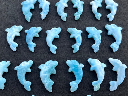 Natural Larimar Hand Carved Gemstone Dolphin Figurine (with Hole)