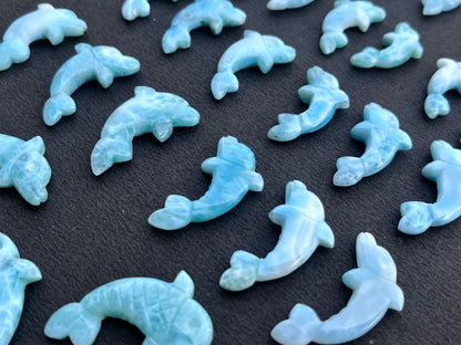 Natural Larimar Hand Carved Gemstone Dolphin Figurine (with Hole)