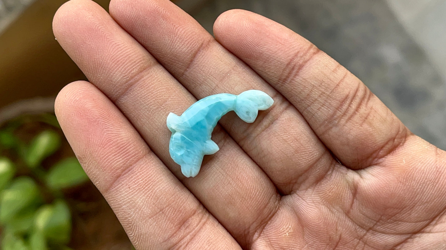 Natural Larimar Hand Carved Gemstone Dolphin Figurine (with Hole)