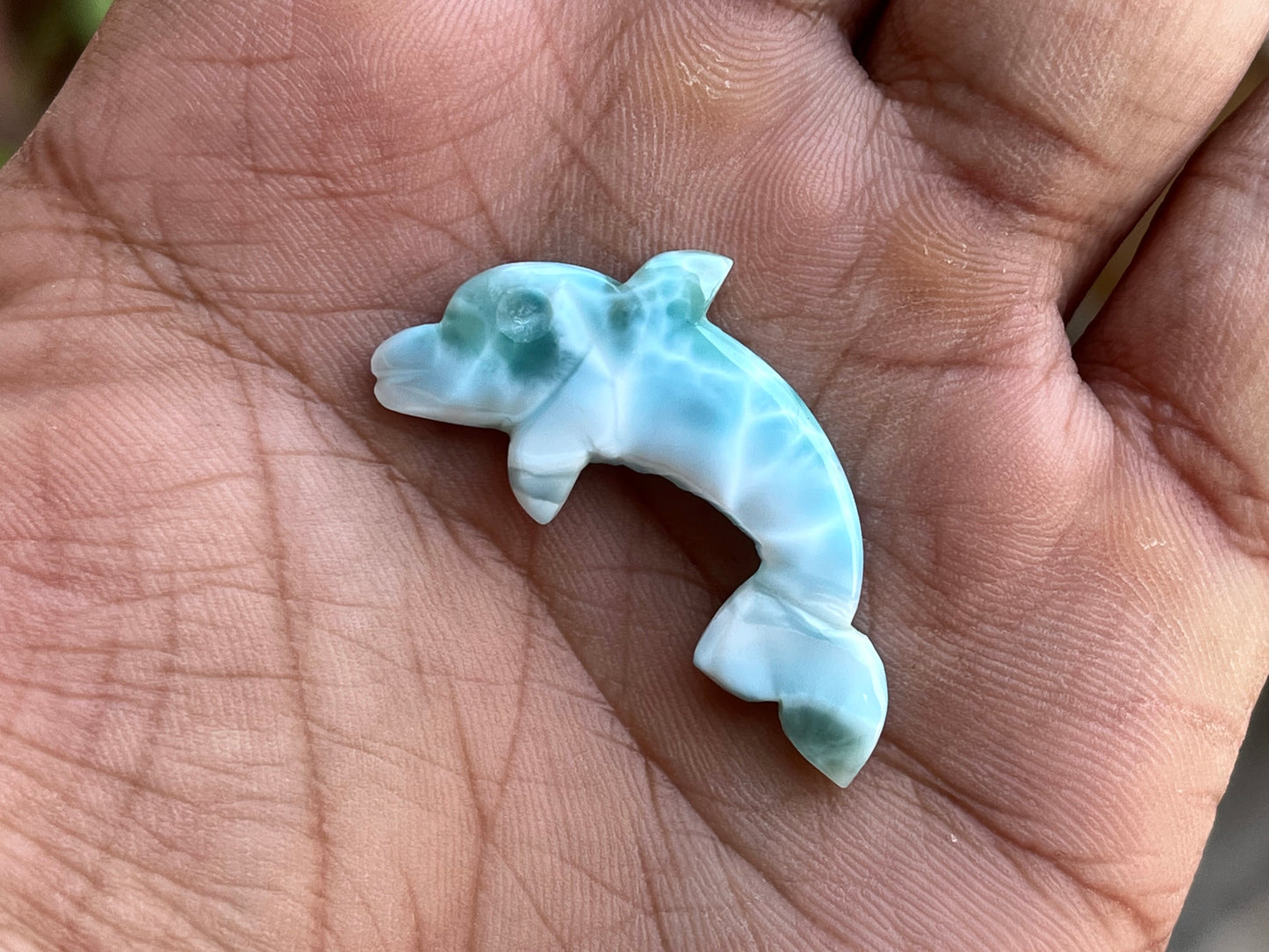Natural Larimar Hand Carved Gemstone Dolphin Figurine (with Hole)
