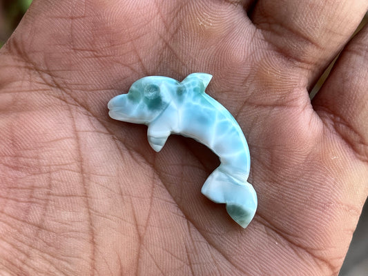 Natural Larimar Hand Carved Gemstone Dolphin Figurine (with Hole)