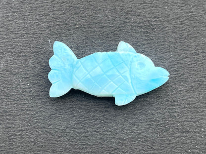 Natural Larimar Hand Carved Gemstone Fish shape Figurine (with Hole)
