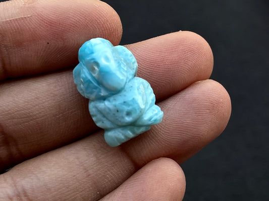 Natural Larimar Hand Carved Gemstone Ganesha Figurine (with Hole)