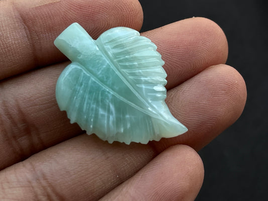 Natural Larimar Hand Carved Gemstone Leaf shape Figurine (with Hole)
