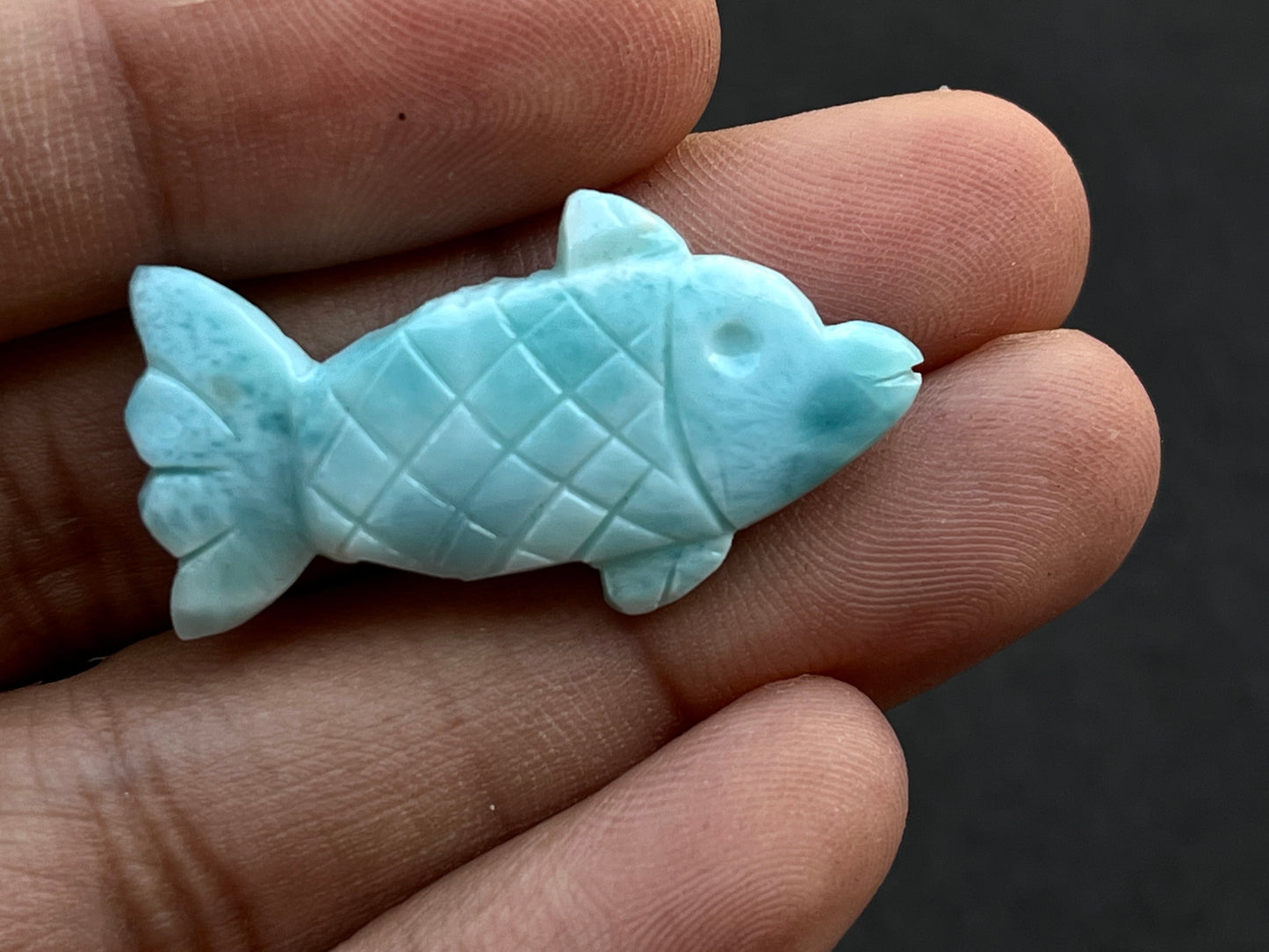 Natural Larimar Hand Carved Gemstone Fish shape Figurine (with Hole)