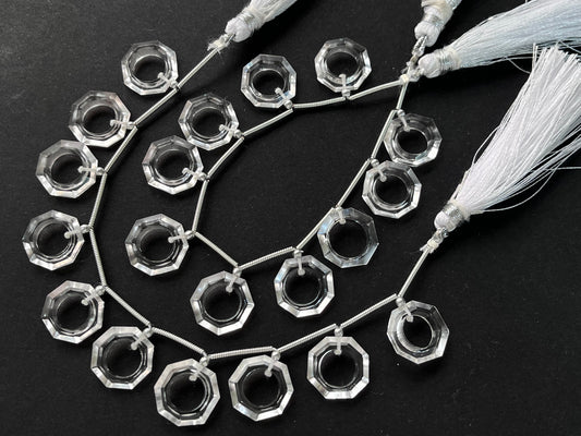 Crystal Quartz Octagon Hoop Shape Faceted Briolette Beads