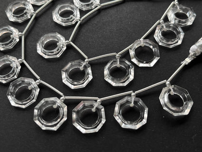 Crystal Quartz Octagon Hoop Shape Faceted Briolette Beads