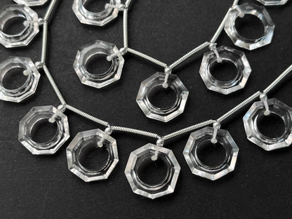 Crystal Quartz Octagon Hoop Shape Faceted Briolette Beads