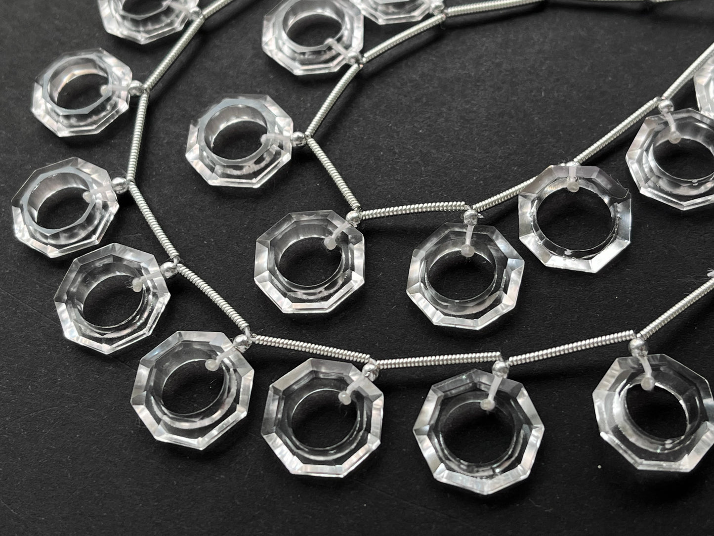 Crystal Quartz Octagon Hoop Shape Faceted Briolette Beads