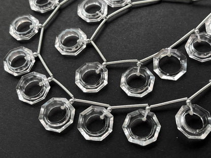 Crystal Quartz Octagon Hoop Shape Faceted Briolette Beads