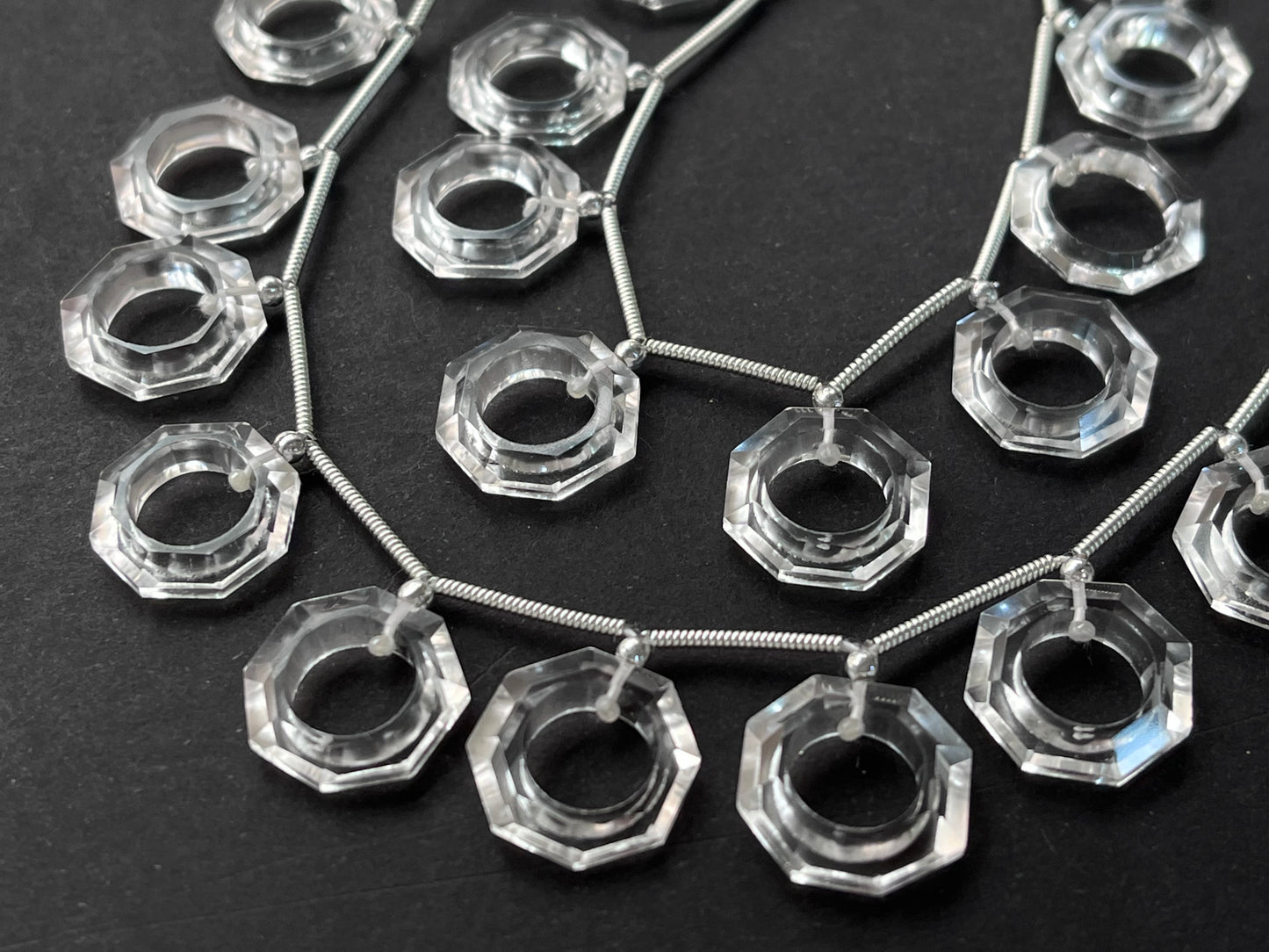 Crystal Quartz Octagon Hoop Shape Faceted Briolette Beads