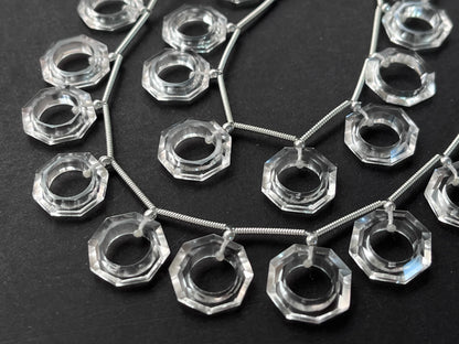 Crystal Quartz Octagon Hoop Shape Faceted Briolette Beads
