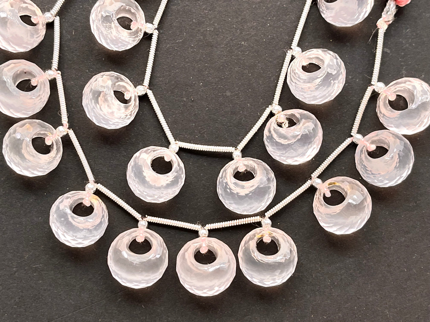 Rose Quartz Round Hoop Faceted Beads