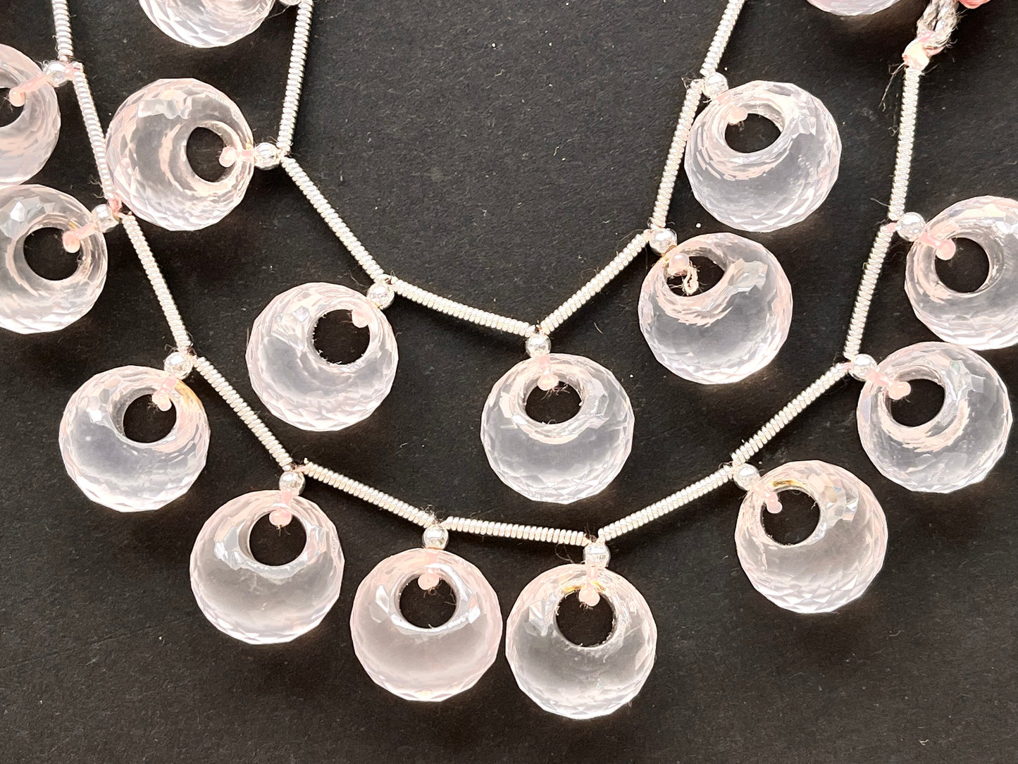 Rose Quartz Round Hoop Faceted Beads