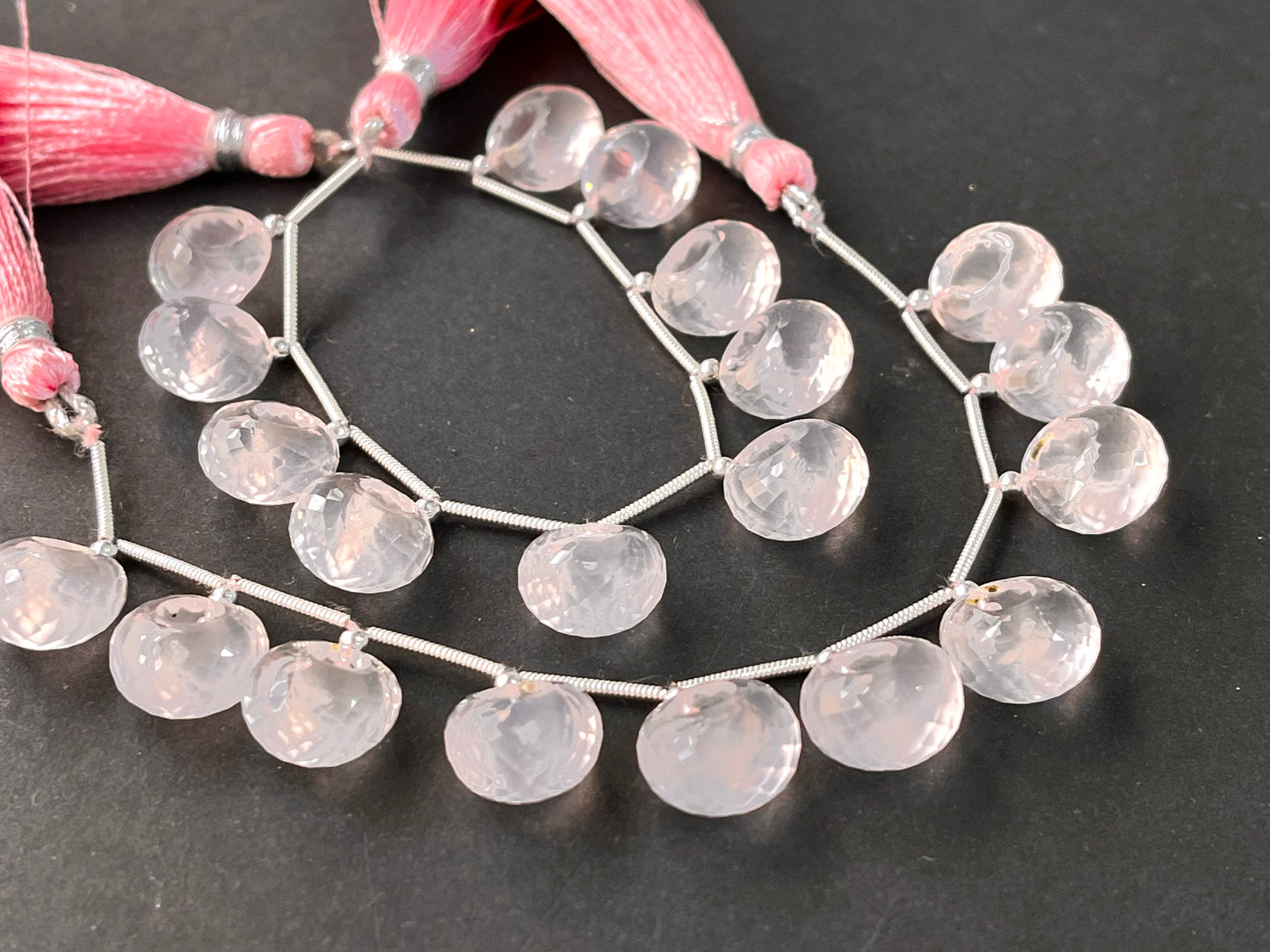 Rose Quartz Round Hoop Faceted Beads