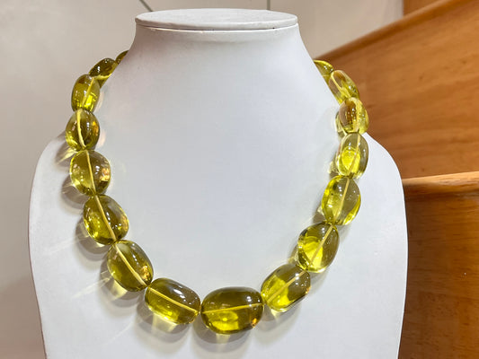 Natural Lemon Green Gold Gemstone Smooth Tumble Shape Beads