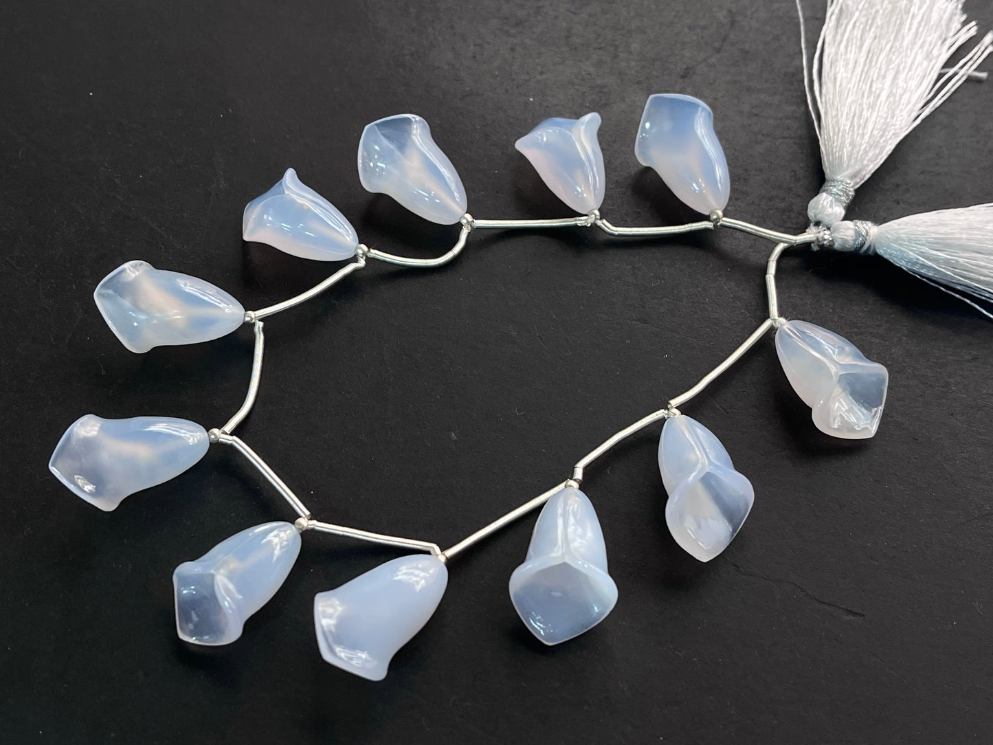 Natural Chalcedony Tulip Flower carving Beads