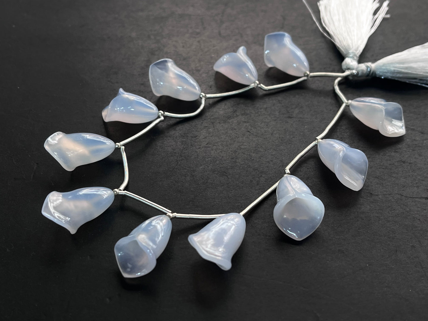 Natural Chalcedony Tulip Flower carving Beads