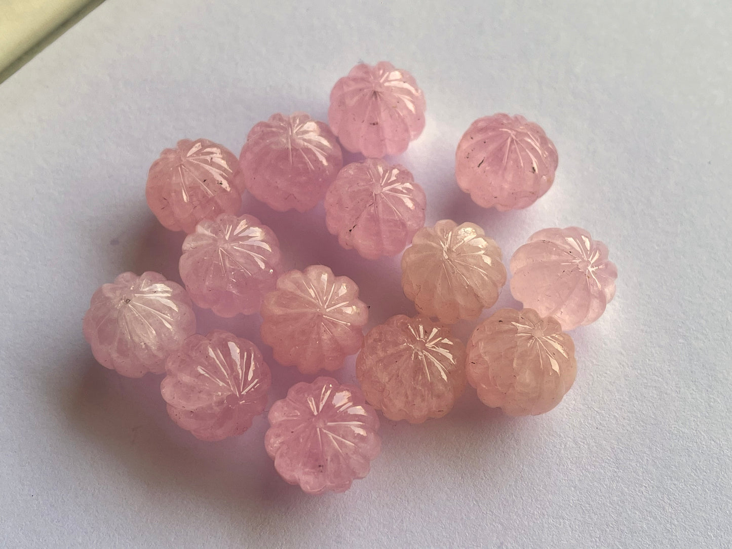 Natural Pink Morganite Gemstone Hand Carved Melons Loose