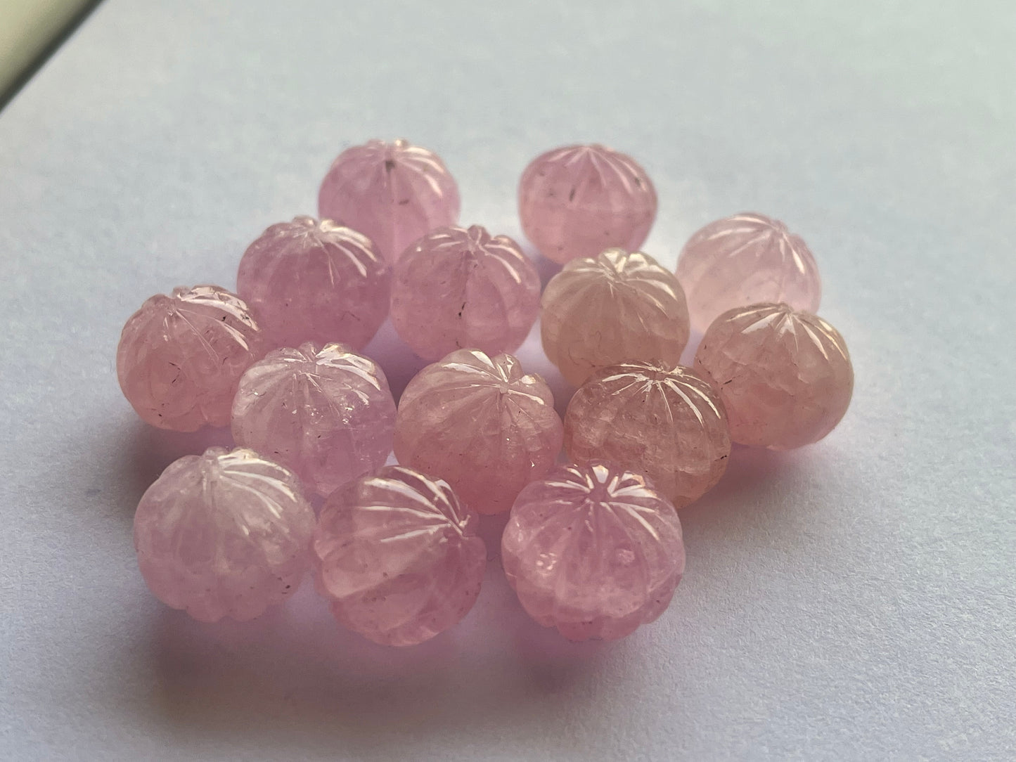 Natural Pink Morganite Gemstone Hand Carved Melons Loose