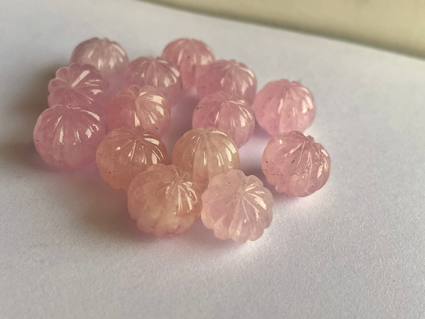 Natural Pink Morganite Gemstone Hand Carved Melons Loose