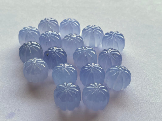 Blue Chalcedony Gemstone Hand Carved Melons Loose