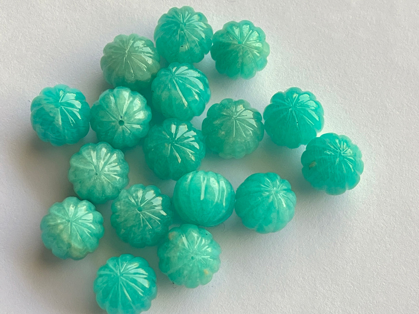 Natural Peruvian Blue Amazonite Gemstone Hand Carved Melons Loose