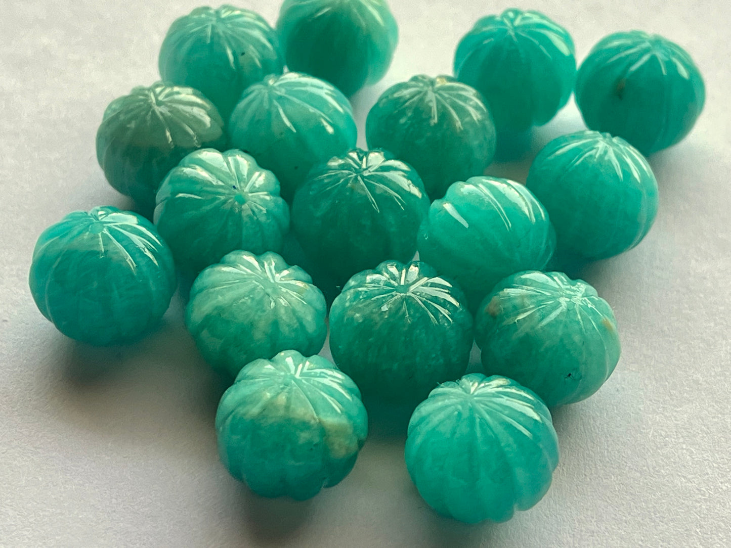 Natural Peruvian Blue Amazonite Gemstone Hand Carved Melons Loose