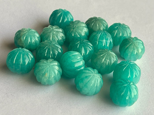Natural Peruvian Blue Amazonite Gemstone Hand Carved Melons Loose