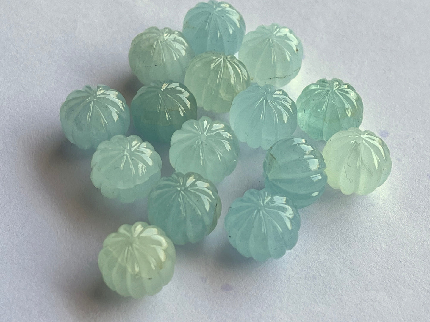 Natural Milky Aquamarine Gemstone Hand Carved Melons Loose