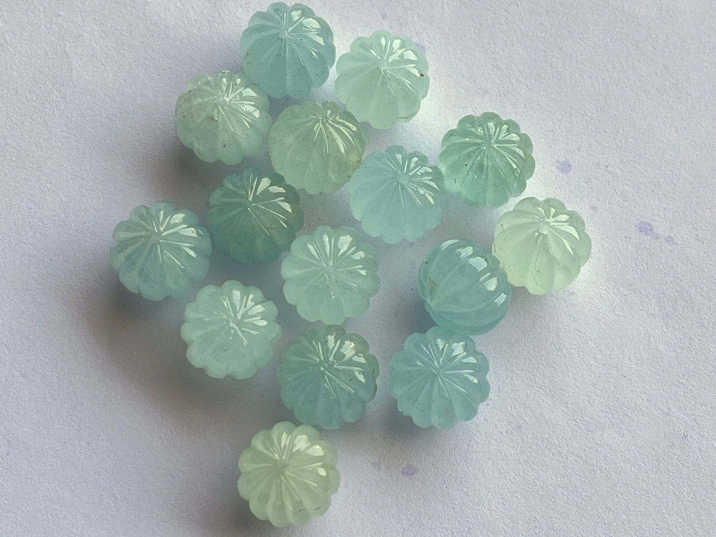 Natural Milky Aquamarine Gemstone Hand Carved Melons Loose