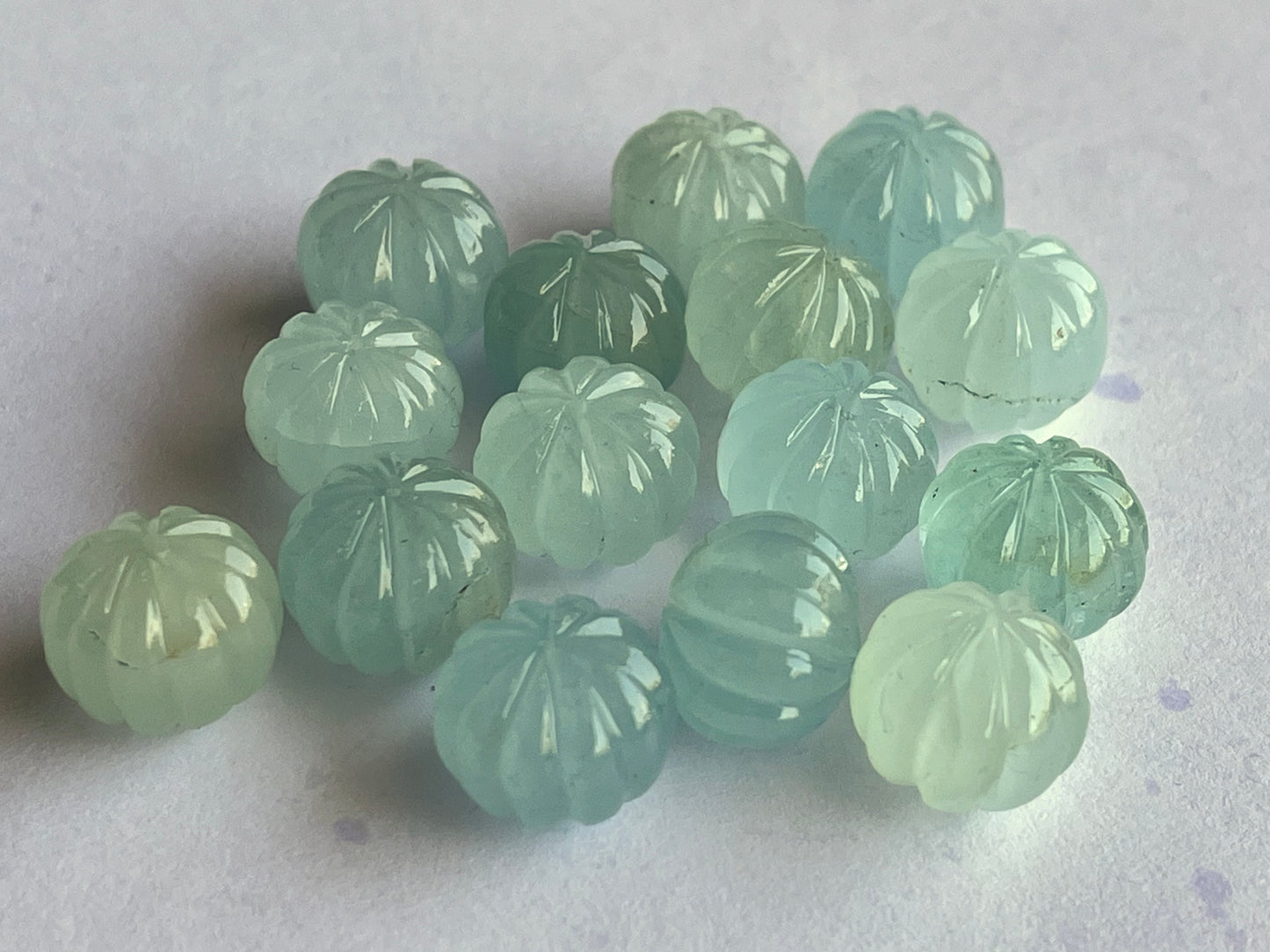 Natural Milky Aquamarine Gemstone Hand Carved Melons Loose