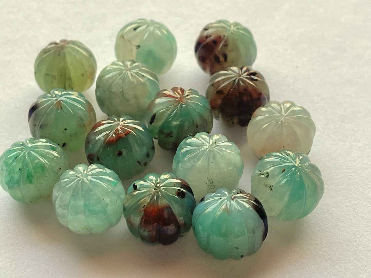 Natural Aquaprase Gemstone Hand Carved Melons Loose