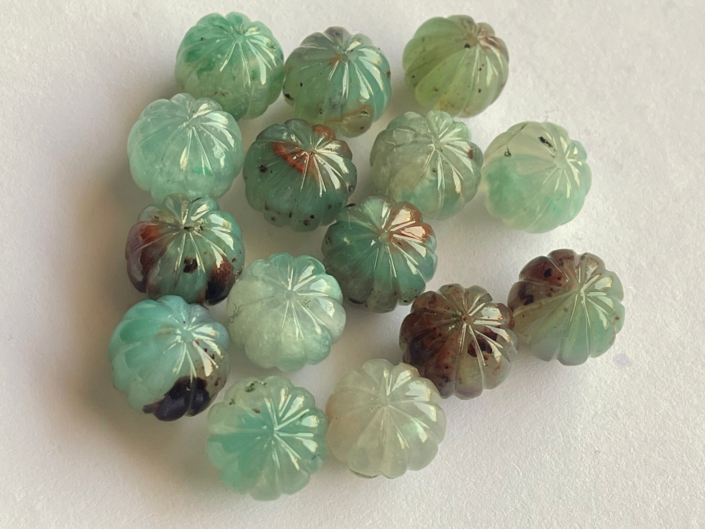 Natural Aquaprase Gemstone Hand Carved Melons Loose