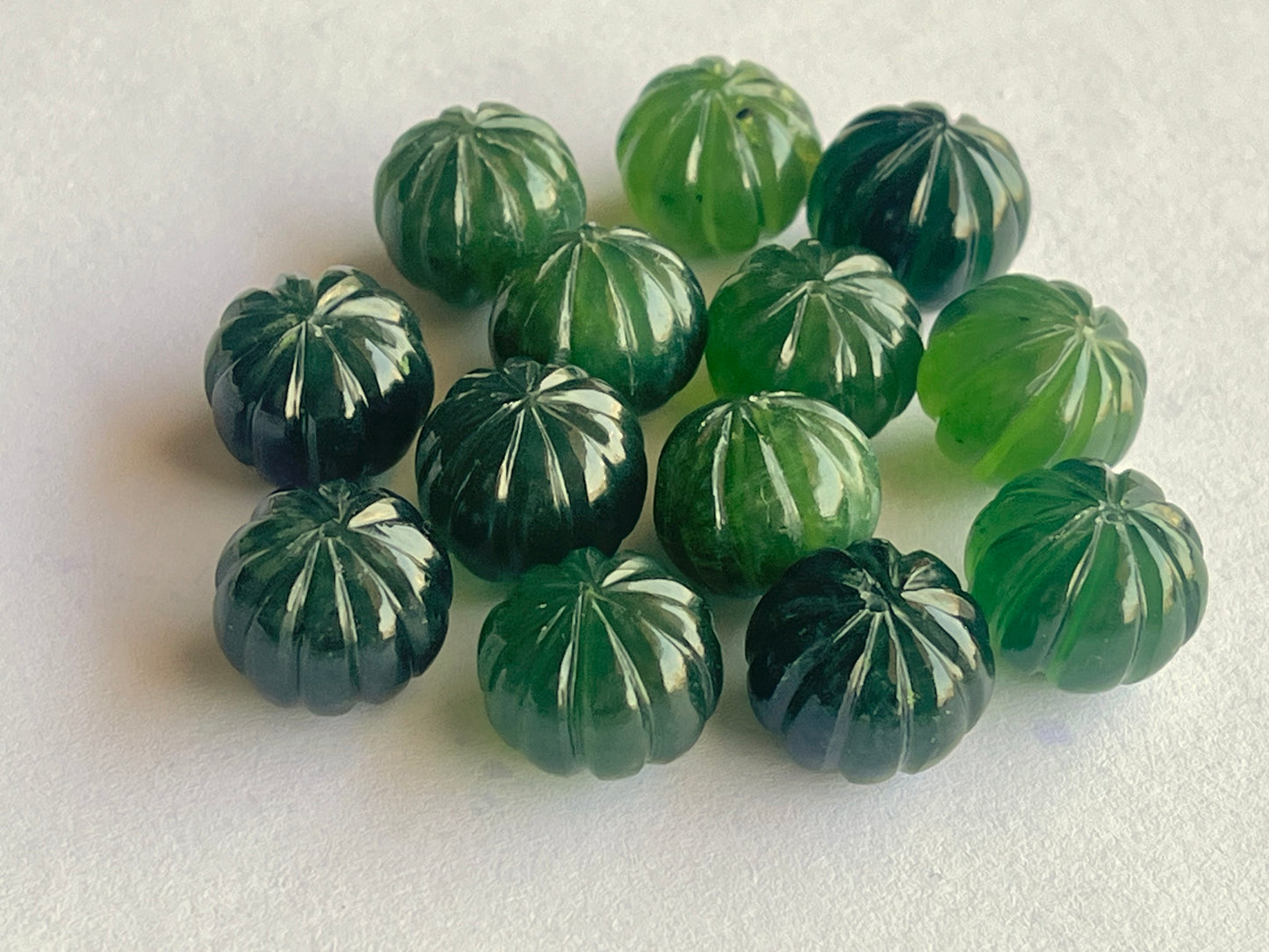 Natural Serpentine Gemstone Hand Carved Melons Loose