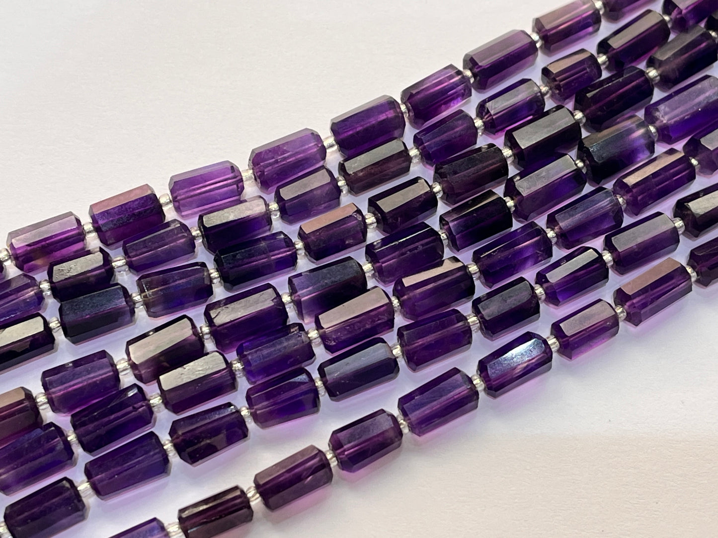 Natural Purple Amethyst Faceted Cylindrical Gemstone Beads
