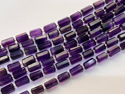 Natural Purple Amethyst Faceted Cylindrical Gemstone Beads
