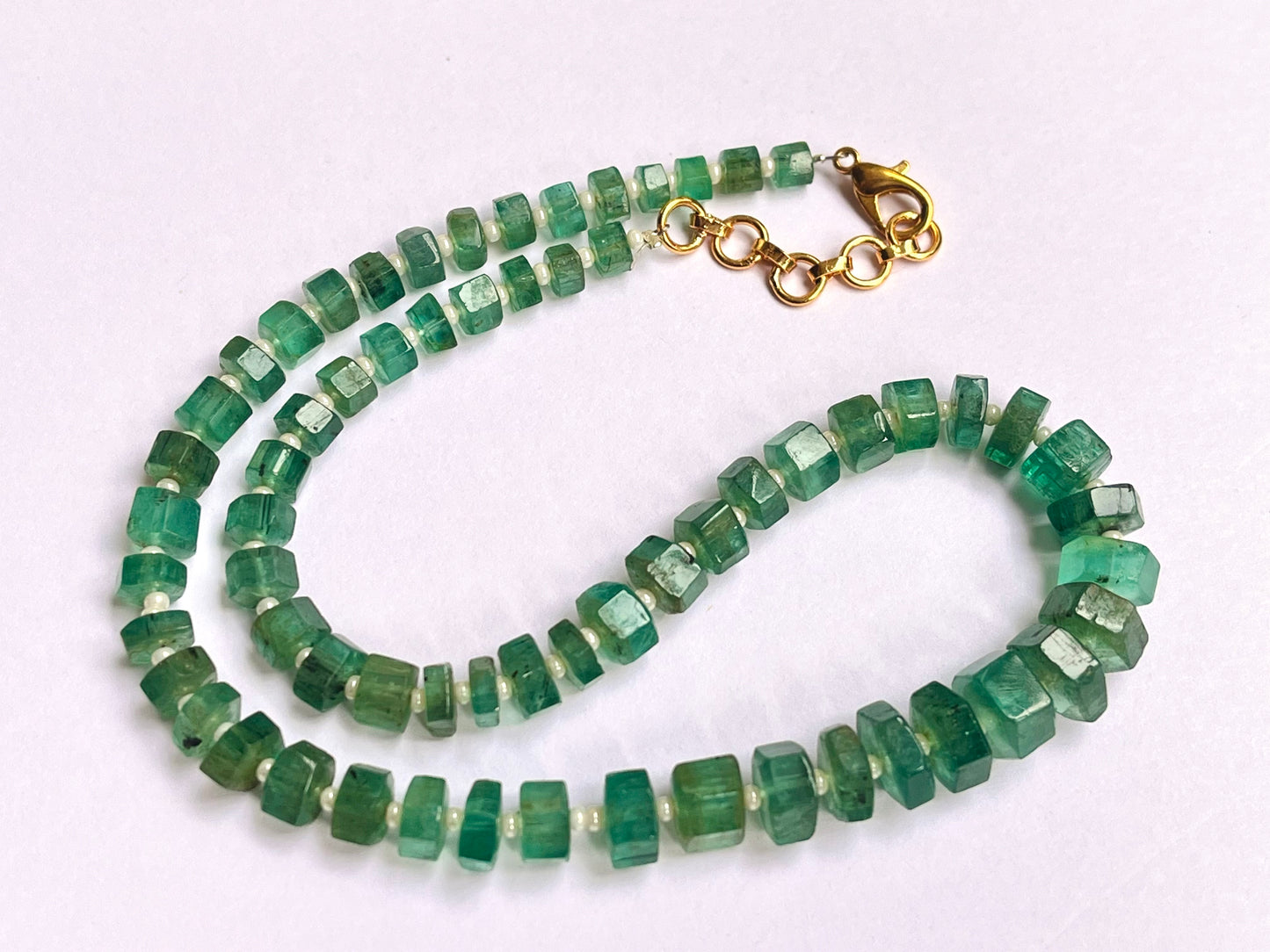 Natural Zambian Emerald fancy shape beaded Gemstone Necklace