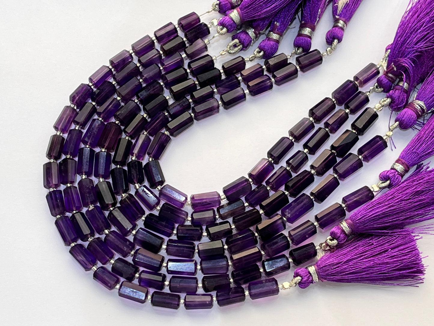 Natural Purple Amethyst Faceted Cylindrical Gemstone Beads