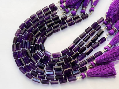 Natural Purple Amethyst Faceted Cylindrical Gemstone Beads