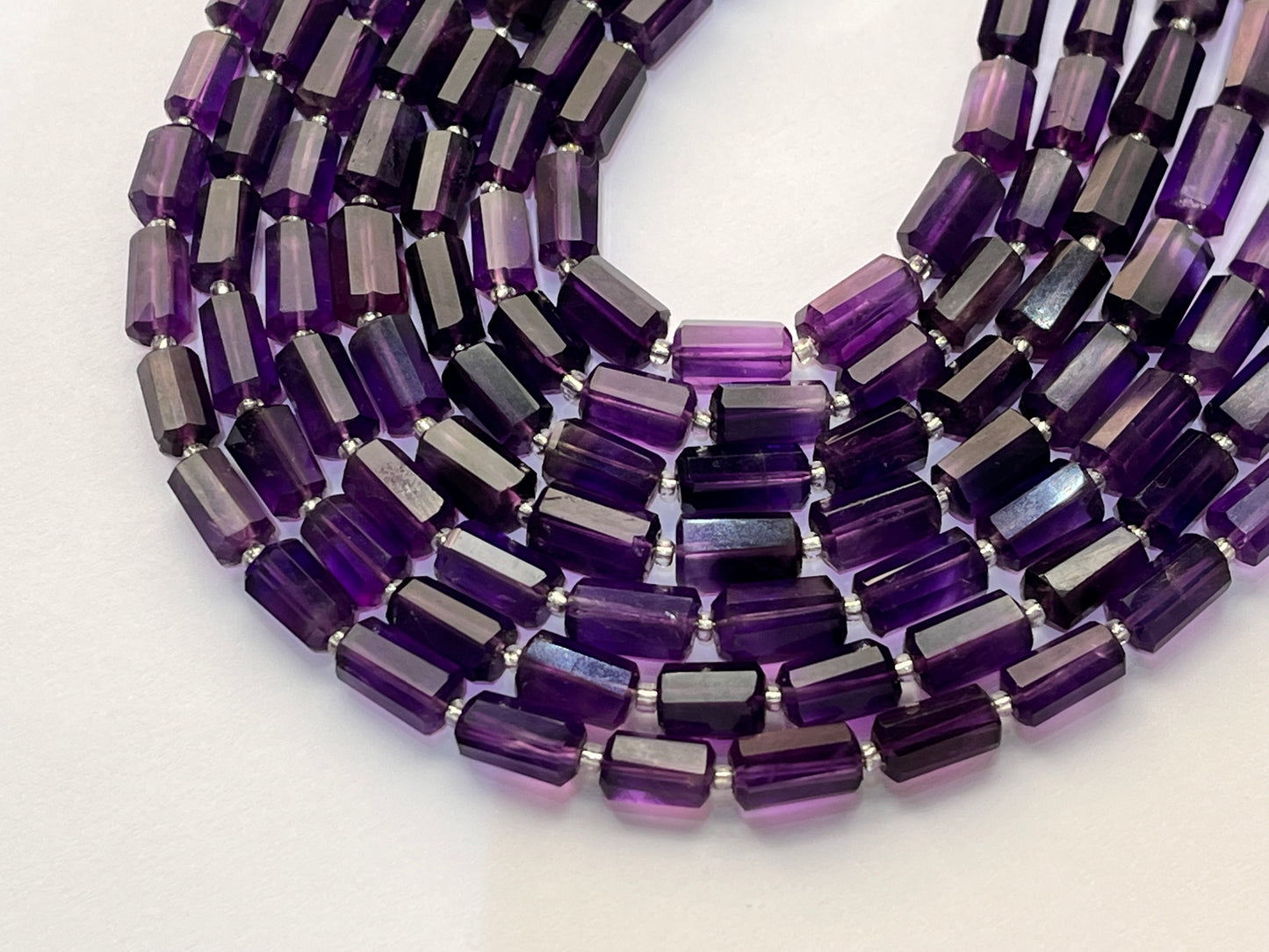 Natural Purple Amethyst Faceted Cylindrical Gemstone Beads