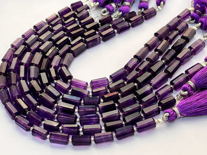Natural Purple Amethyst Faceted Cylindrical Gemstone Beads